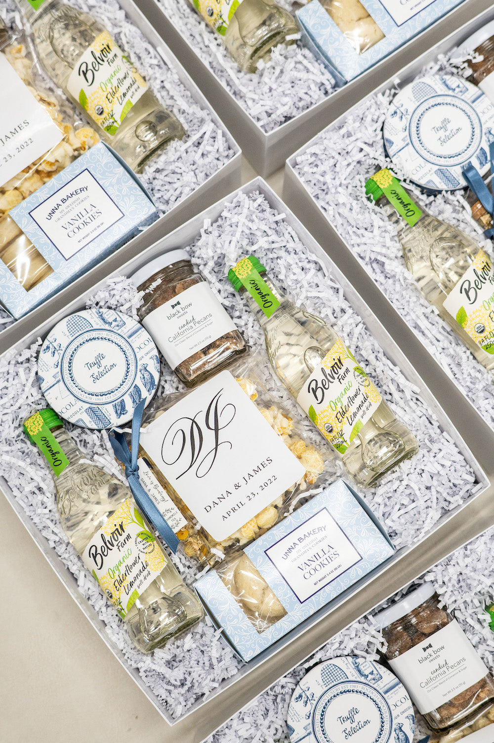 Blue & Green Wedding Guest Welcome Gift Boxes, Custom, curated by Marigold & Grey