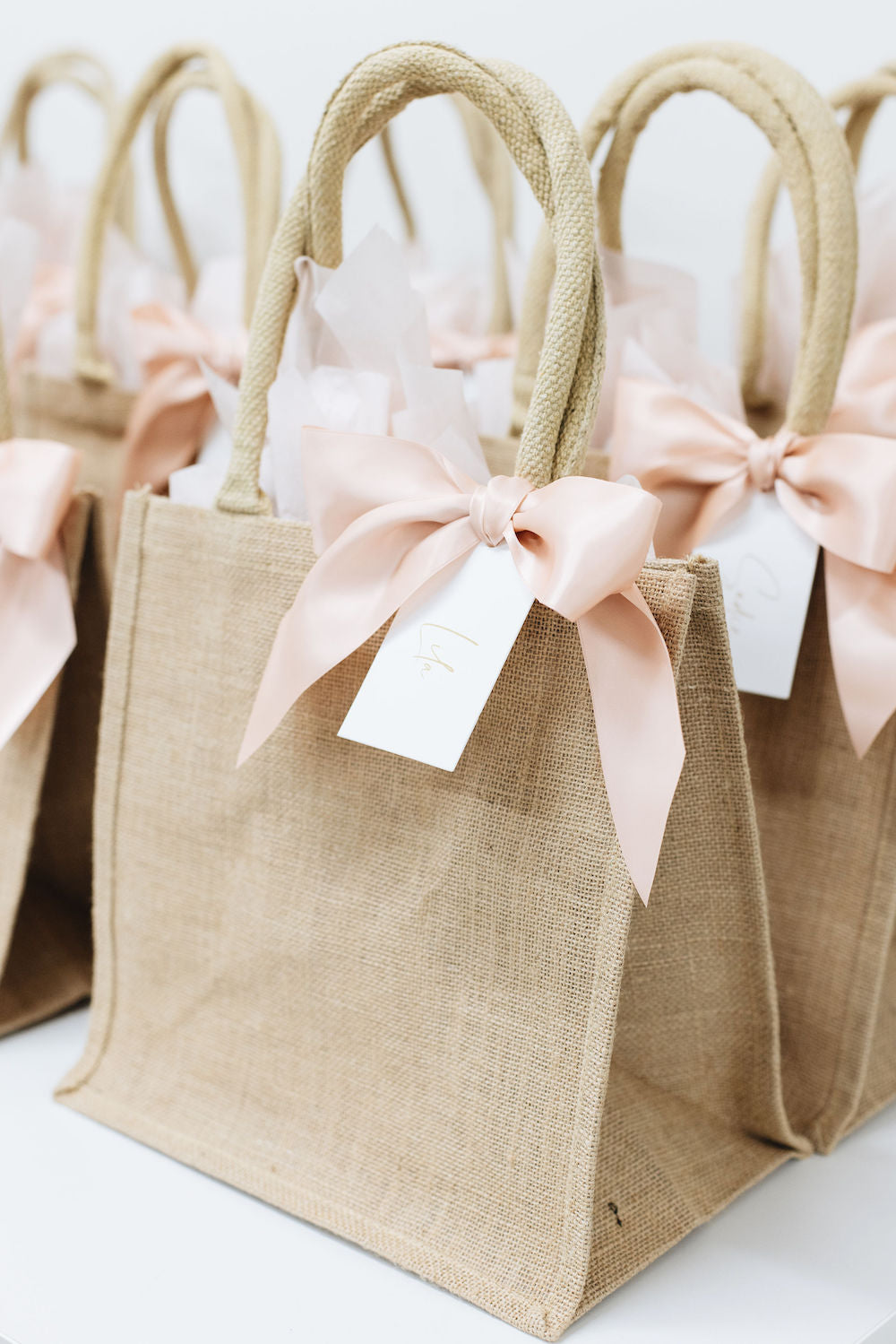 Custom Bridal Party Wedding Morning Thank You Gift Tote Bags with Blush Pink Theme by Marigold & Grey