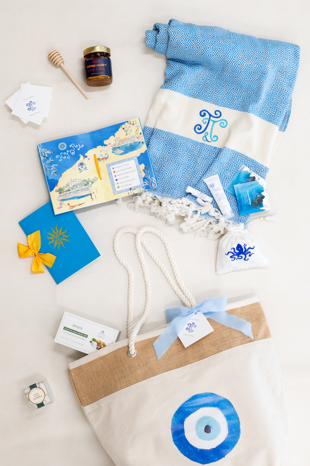 Custom Greece Destination Wedding Welcome Gift Tote Bags by Marigold & Grey