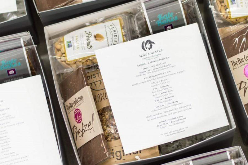 Custom Welcome Gifts for Modern Charlottesville Wedding at The Clifton Inn