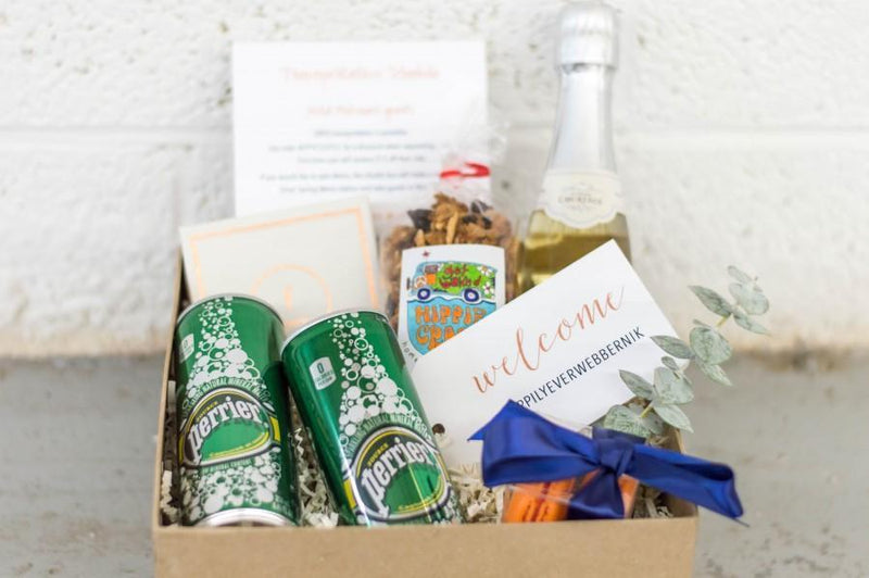 Custom Welcome Gifts for Navy and Coral Wedding at Woodend Sanctuary in Chevy Chase, Maryland
