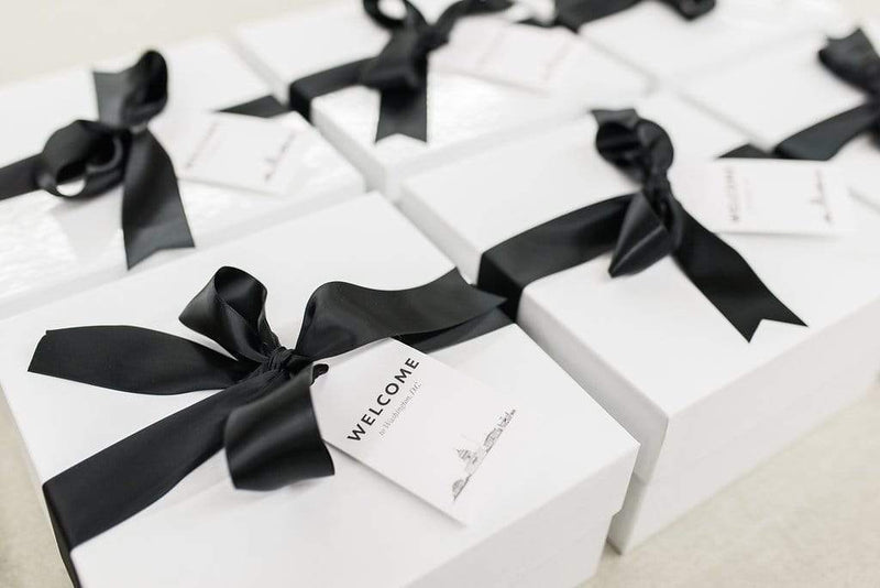 Modern Breakfast-in-Bed Themed Welcome Gift Boxes for Washington DC Mellon Auditorium Wedding