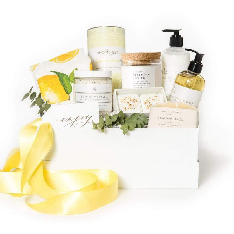 Mother's Day gift basket idea, Ultimately Lemon curated gift set for mom, by artisan gifting company Marigold & Grey