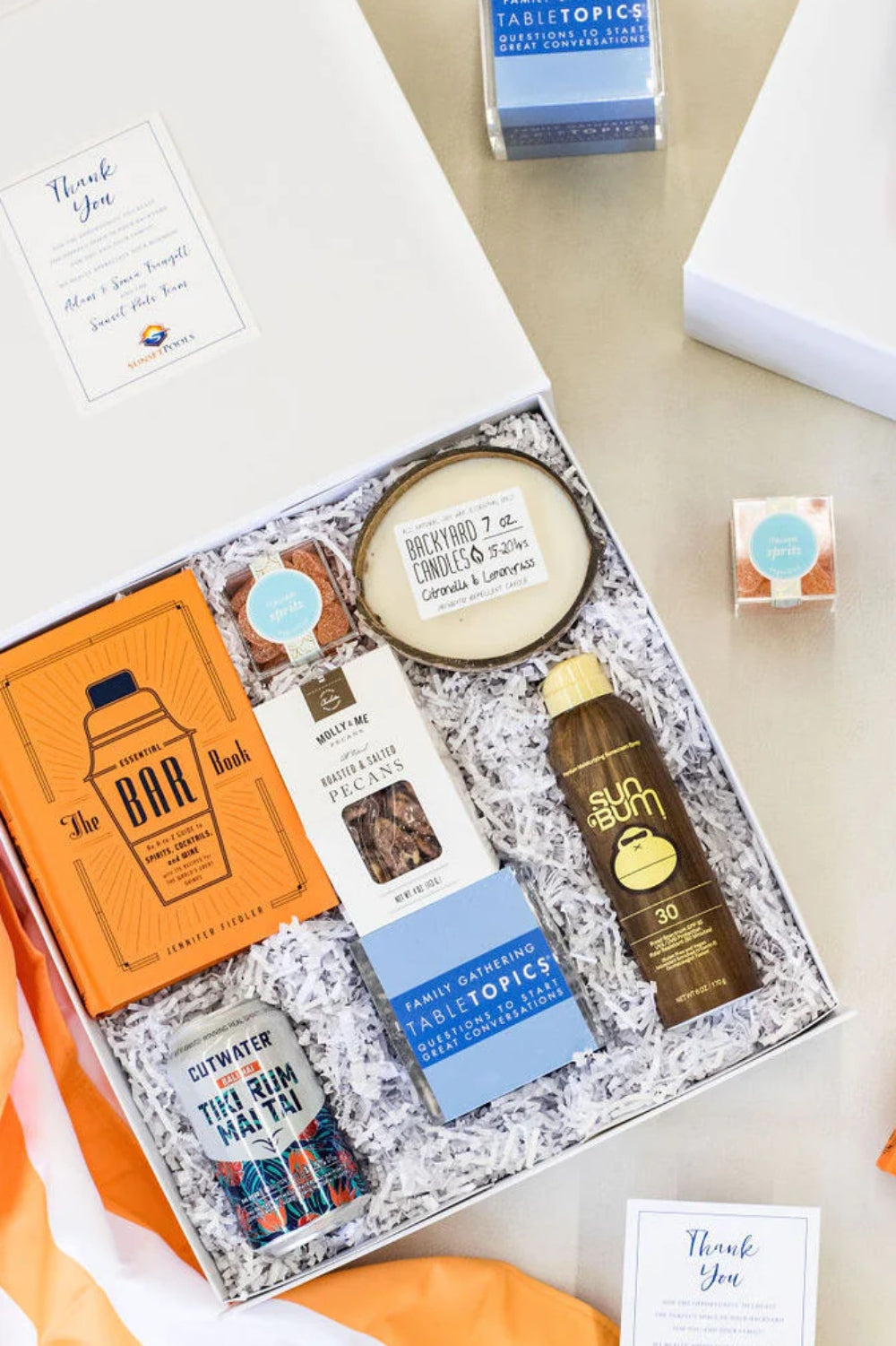 Beach themed custom corporate client appreciation gift sets by Marigold & Grey