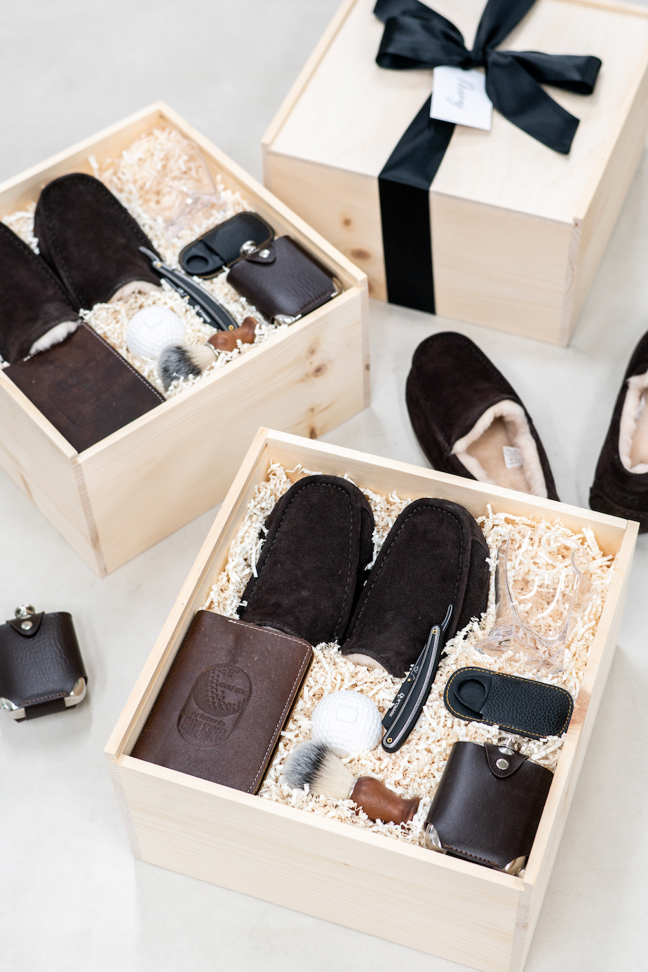 Wood Boxes for Groomsmen w/ UGG Slippers