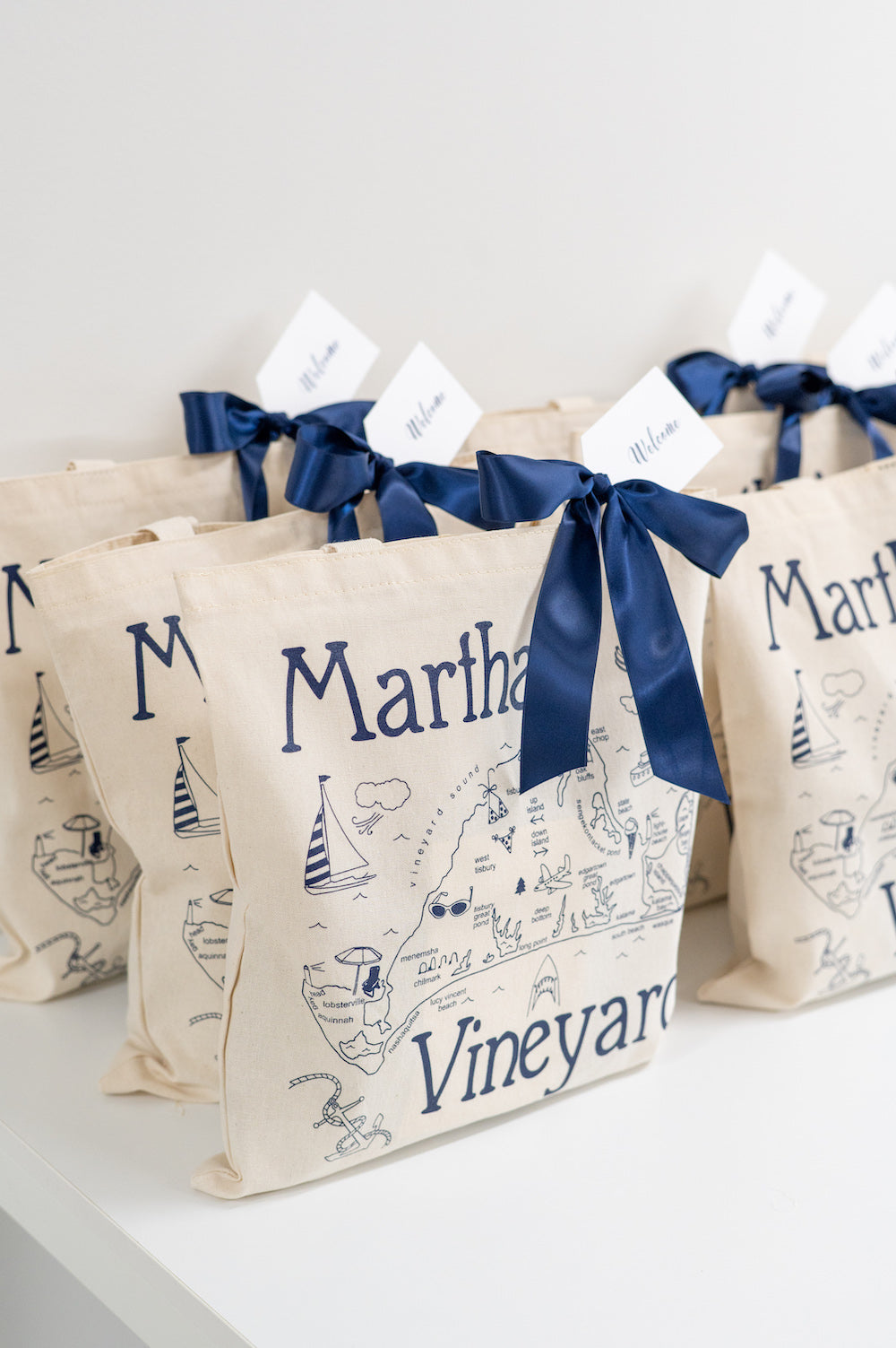 Custom Wedding Welcome Gift Bags for Martha's Vineyard Wedding by Marigold & Grey