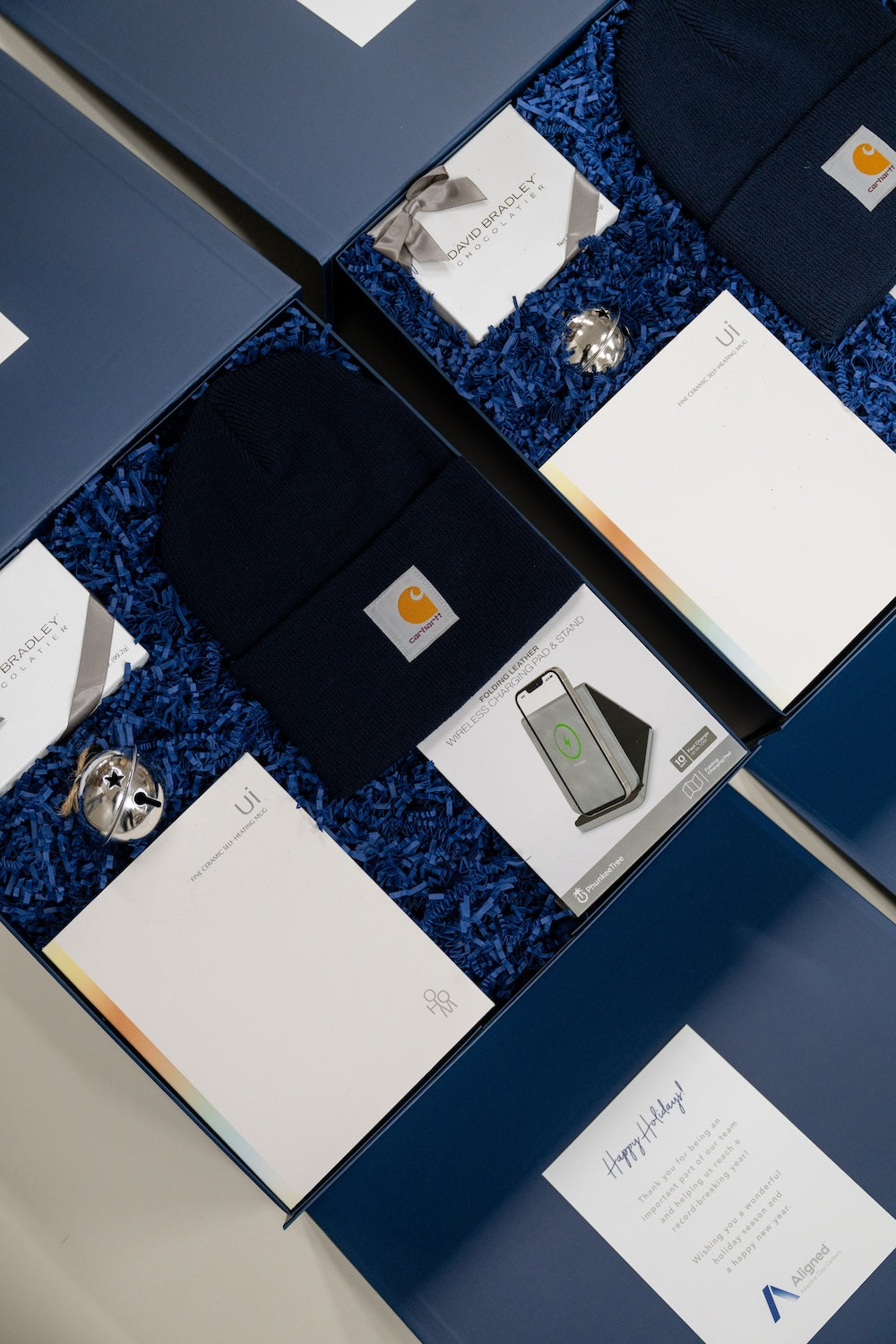 Blue & White Custom Branded Corporate Employee Appreciation Holiday Gifts by Marigold & Grey