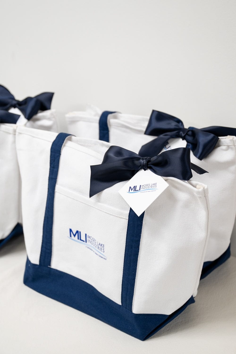 Custom Corporate Branded Grand Opening Event Tote Gift Bags by Marigold & Grey