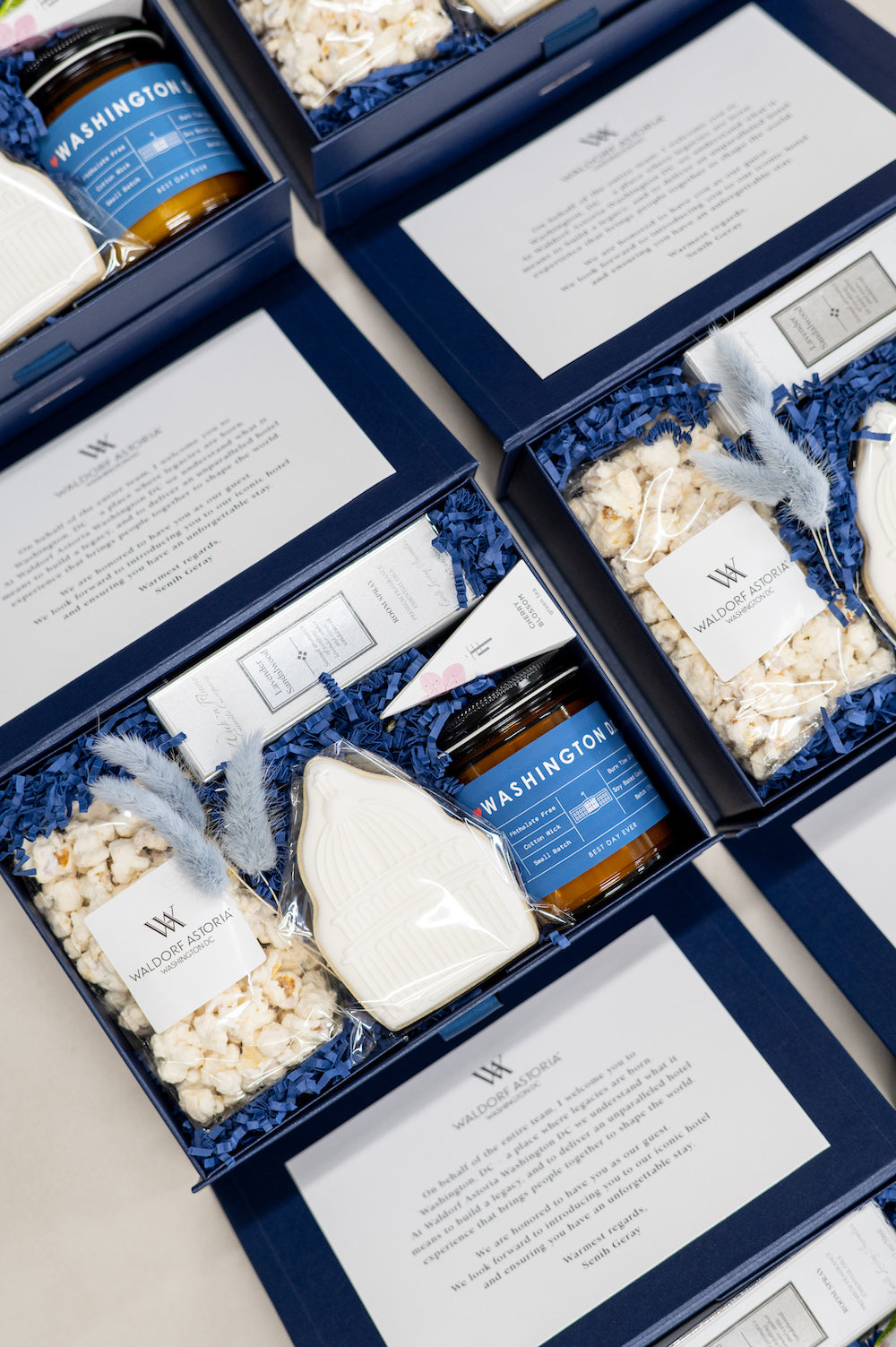 Custom Corporate Branded Washington, DC Event Gifts with Blue & White Theme for Hilton Hotels by Marigold & Grey