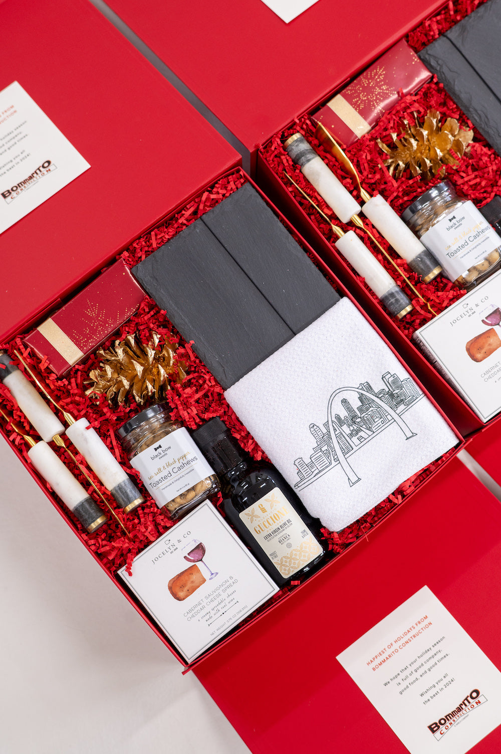 Gourmet Charcuterie Themed Corporate Branded Holiday Gifts, Red, Black, White & Gold, by Marigold & Grey