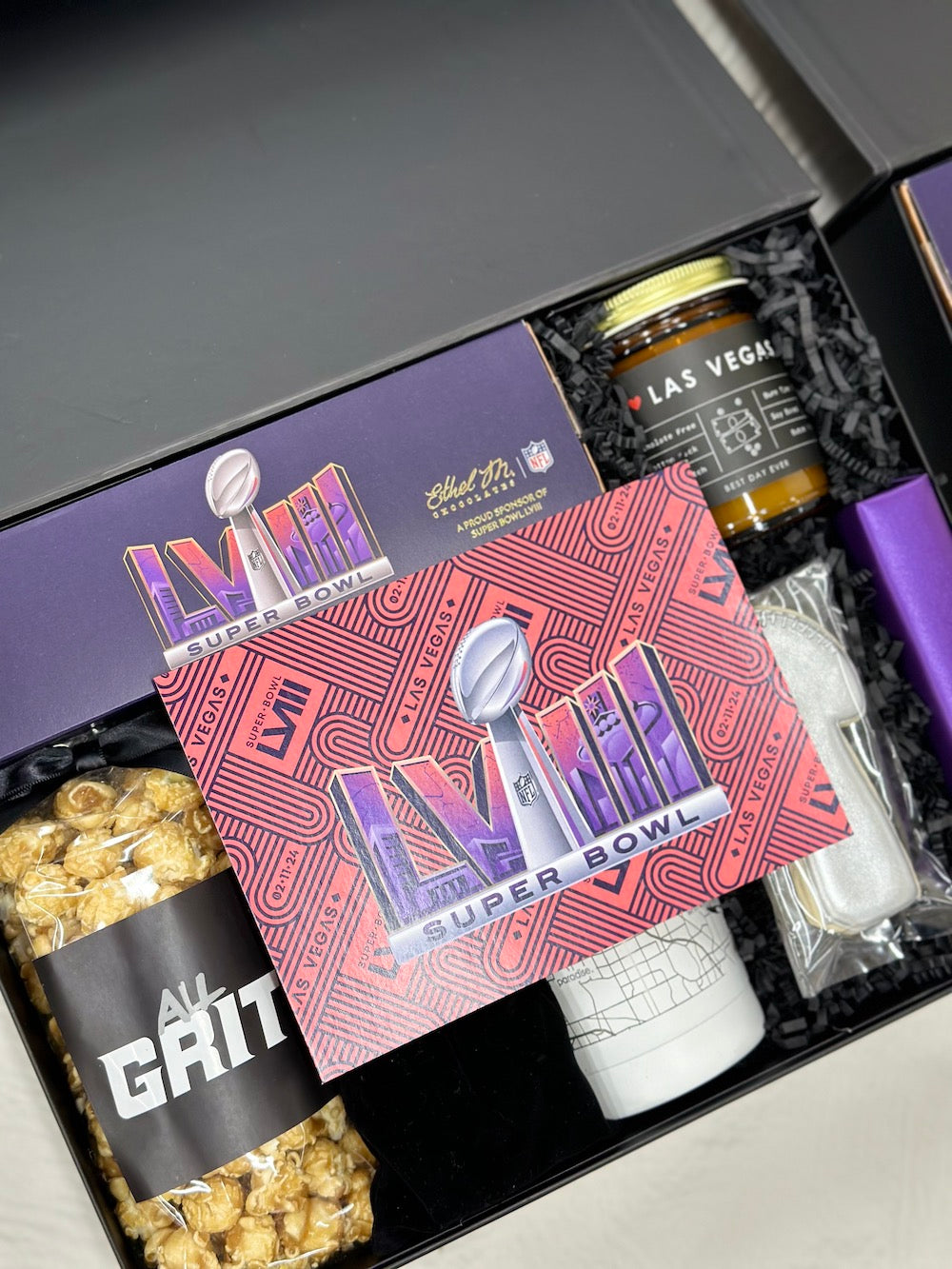 High End Corporate Gifts forNFL Super Bowl Las Vegas Theme, Black and Purple by Marigold & Grey