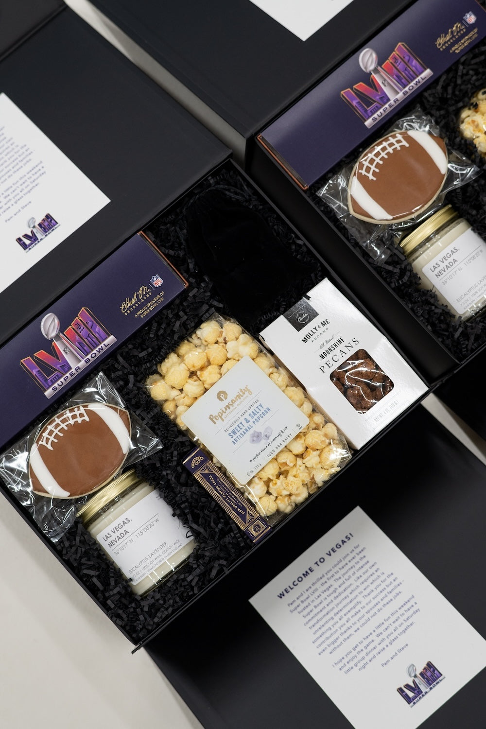 Custom Branded Black & Purple Las Vegas Themed Corporate Gifts for NFL Super Bowl, Marigold & Grey