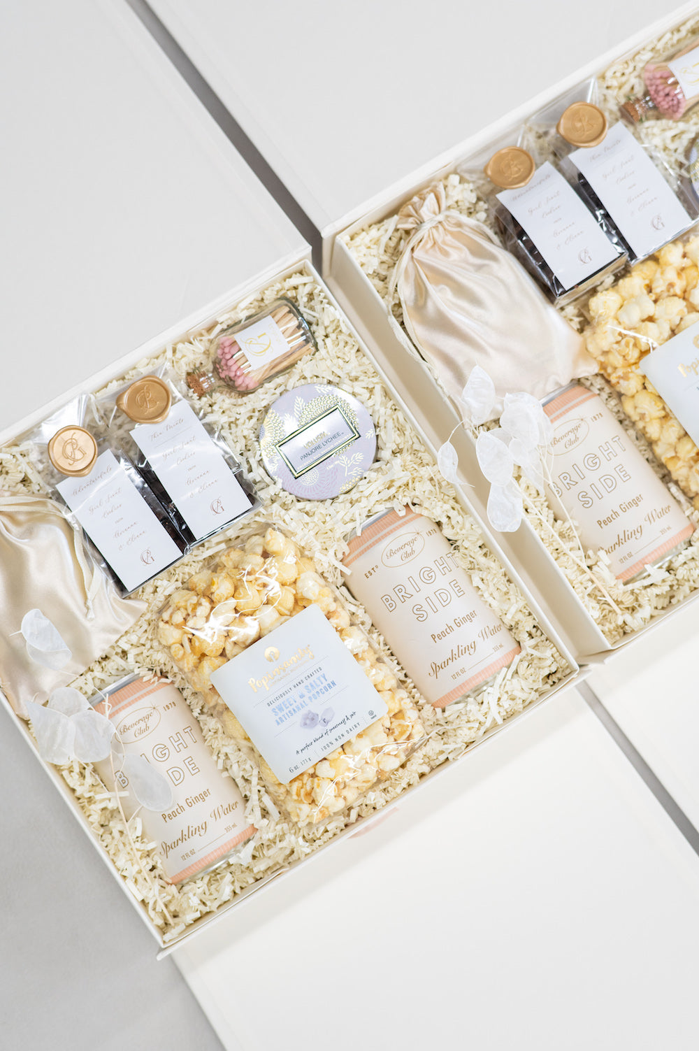 Elegant Blush Pink, Ivory & Gold Wedding Welcome Gifts for Out of Town Hotel Guests by Marigold & Grey