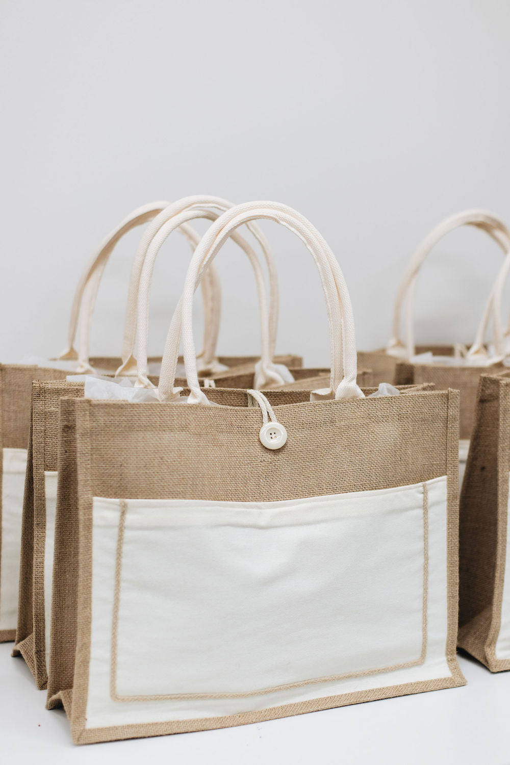 Neutral California Wedding Welcome Gift Tote Bags by Marigold & Grey