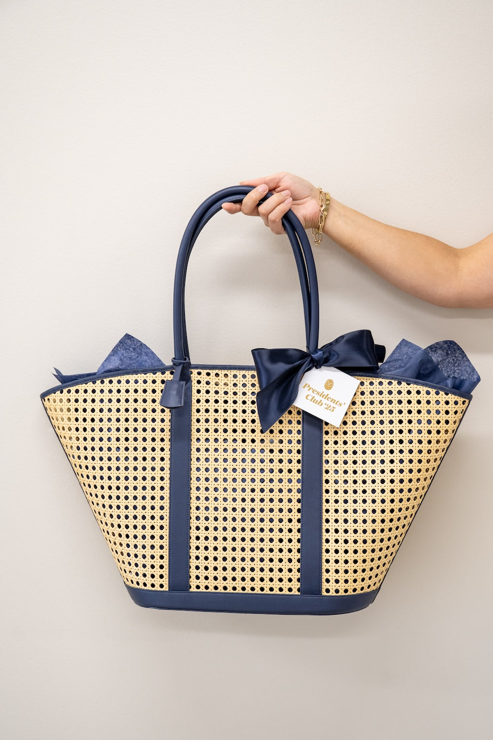 Navy Blue, Branded, Waterproof Caned Incentive Trip Tote Gift Bags by Marigold & Grey