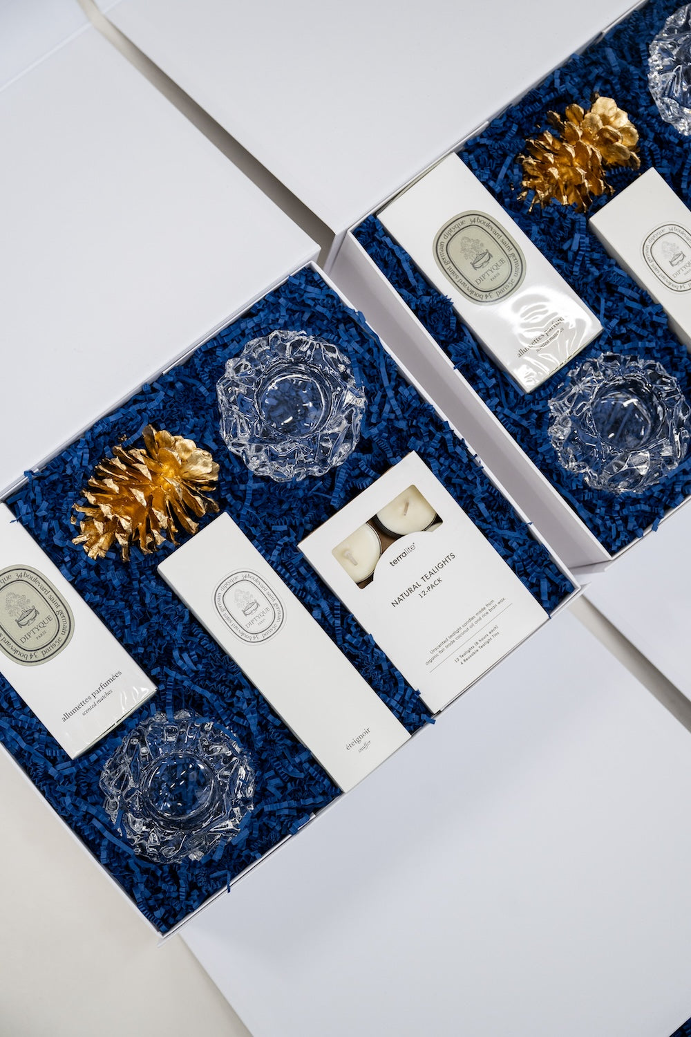 Luxury Branded Holiday Client Gifts, Blue, White & Gold, by Marigold & Grey