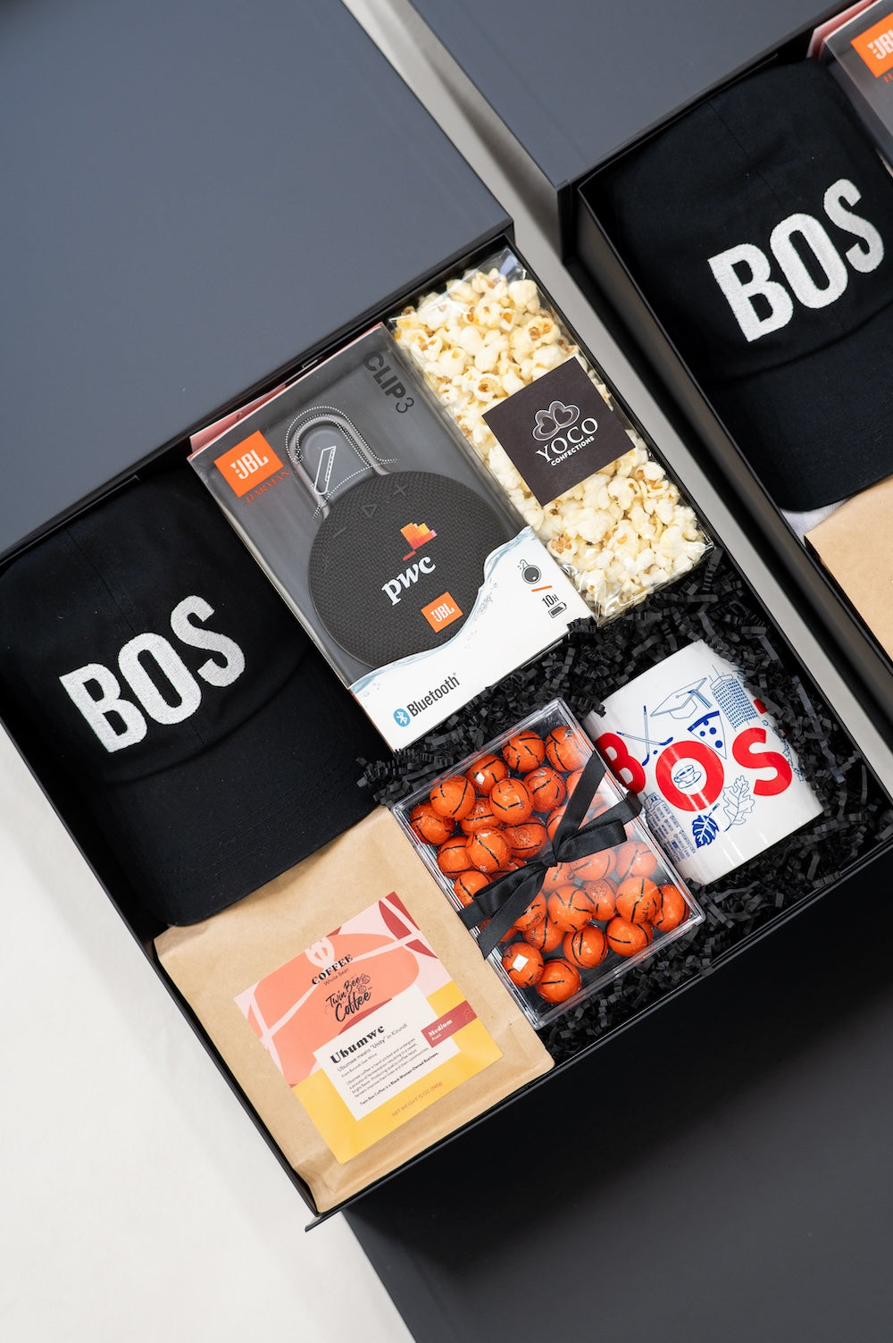 Custom Corporate Event Gifts, Branded, Black & Orange, For March Madness event in Boston, by Marigold & Grey