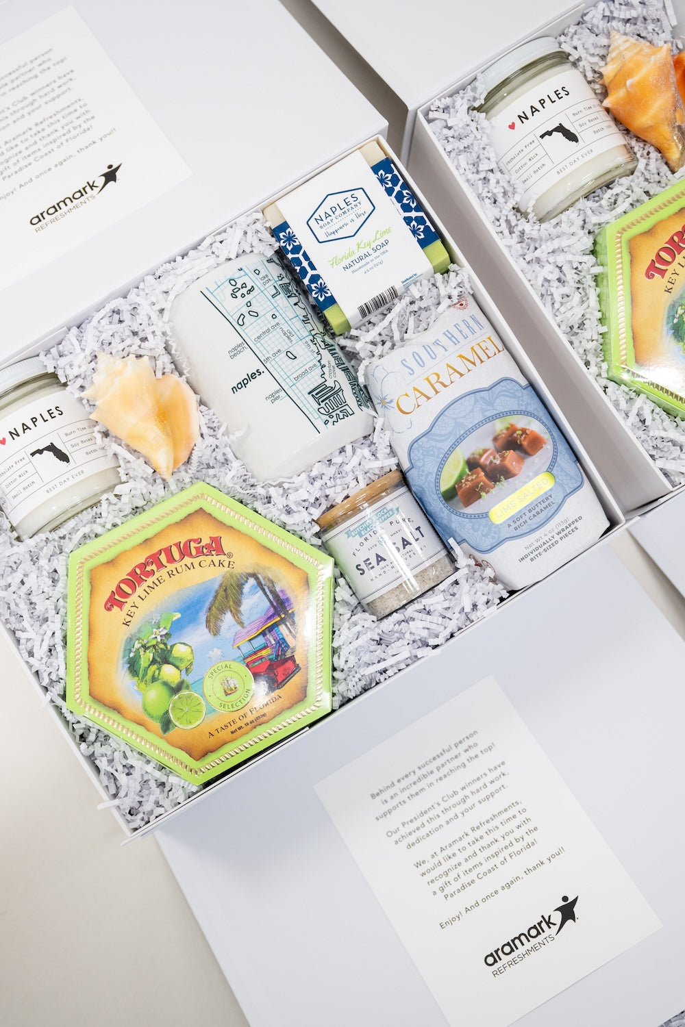 Naples, Florida Theme Corporate Event Welcome Gift Sets, Tropical, White & Grey, by Marigold & Grey