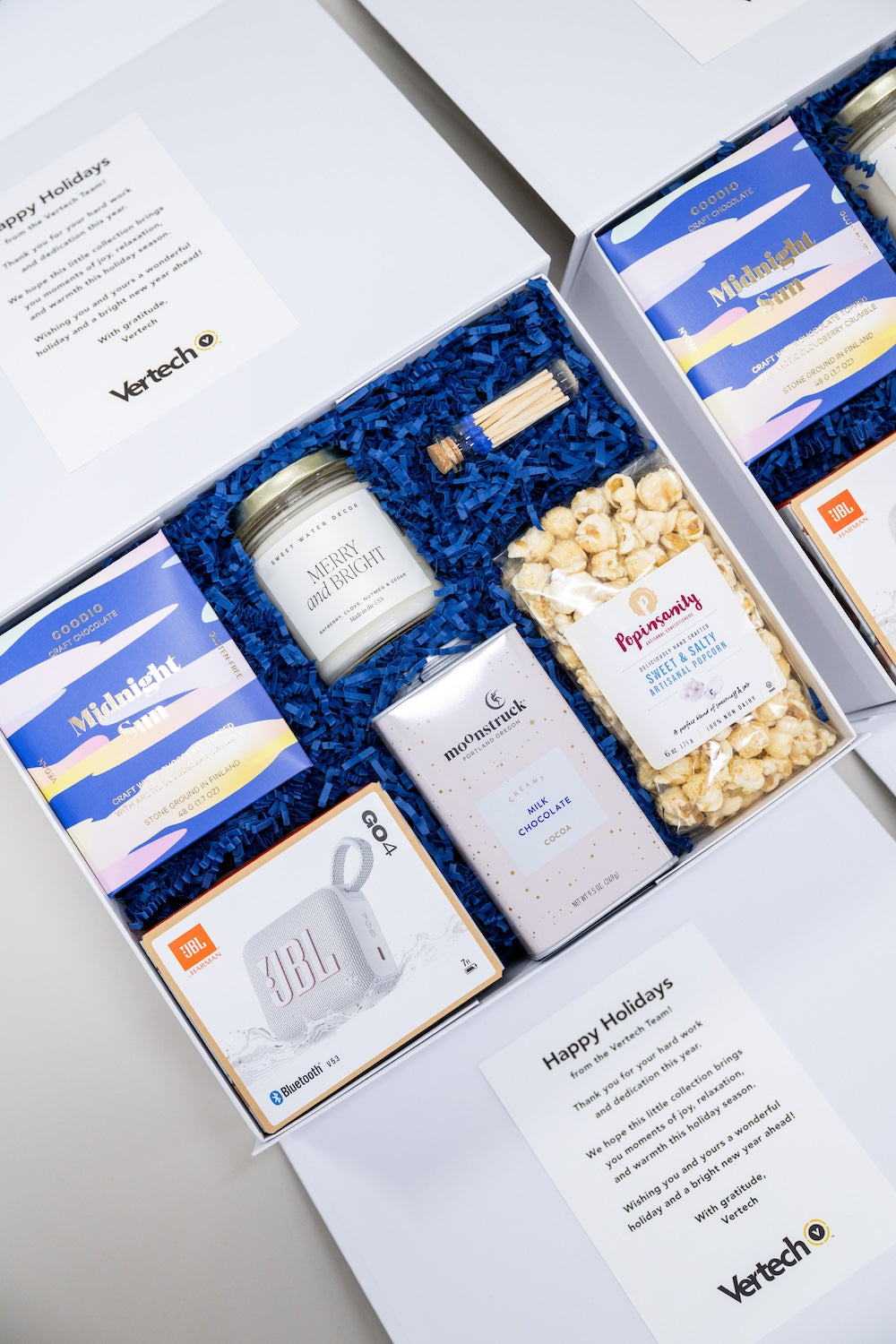 Blue & White Custom Branded Relaxation-Themed Business Holiday Gift Boxes by Marigold & Grey