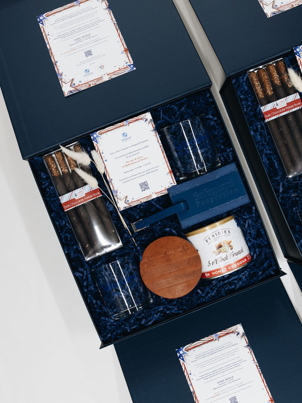Custom Red, White & Blue Washington, DC Corporate Event Welcome Swag Gift Boxes by Marigold & Grey